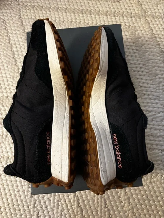 New Balance 327 Black, White & Gum Accent Running Sneakers - Picture 7 of 13